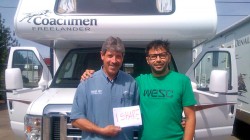 Paul explains to Filippo how to drive safely a van of 32 feet (about 10 meters), August 2012, Denver, Colorado